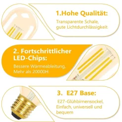 NETTLIFE Lot de 4 ampoules LED E27 blanc chaud vintage T45 4W 2700K style Edison économie d'énergie ampoules en verre