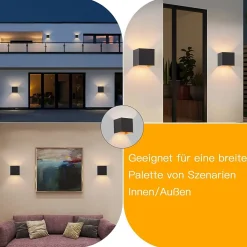 NETTLIFE Lot de 2 appliques LED intérieur extérieur 10W, noir, IP65, blanc chaud