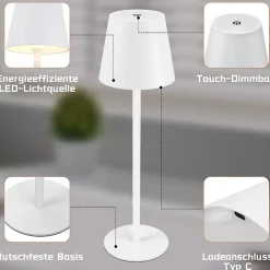 Nettlife Lot de 2 lampes de chevet LED, 2600mAh, rechargeable, tactile, blanc, USB, pour extérieur