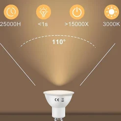 NETTLIFE Lot de 10 lampes LED GU10 Blanc chaud 3000K 6W remplace les ampoules à incandescence 60W économie d'énergie