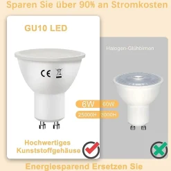 NETTLIFE Lot de 10 lampes LED GU10 Blanc chaud 3000K 6W remplace les ampoules à incandescence 60W économie d'énergie
