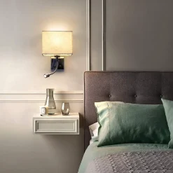 NETTLIFE lot de 2 lampes murales LED intérieur chambre applique salon lampe de lit lit tissu avec bras de lecture flexible E27