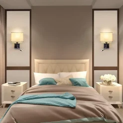 NETTLIFE lot de 2 lampes murales LED intérieur chambre applique salon lampe de lit lit tissu avec bras de lecture flexible E27