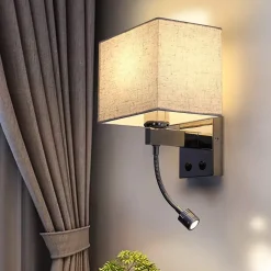 NETTLIFE lot de 2 lampes murales LED intérieur chambre applique salon lampe de lit lit tissu avec bras de lecture flexible E27