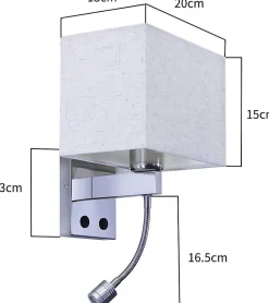 NETTLIFE lot de 2 lampes murales LED intérieur chambre applique salon lampe de lit lit tissu avec bras de lecture flexible E27