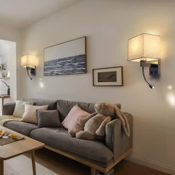 NETTLIFE lot de 2 lampes murales LED intérieur chambre applique salon lampe de lit lit tissu avec bras de lecture flexible E27