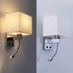 NETTLIFE lot de 2 lampes murales LED intérieur chambre applique salon lampe de lit lit tissu avec bras de lecture flexible E27