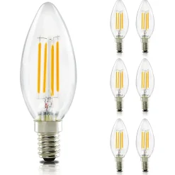 NETTLIFE Pack de 6 ampoules LED E14 lampe bougie blanc chaud de 4W 2700K à filament Edison C35 rétro