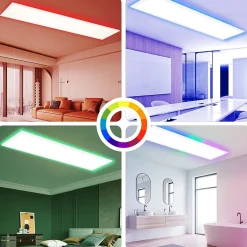 NETTLIFE Panneau LED 100 x 25 cm - Plafonnier à intensité variable, rétroéclairage RVB, 24 W, blanc chaud, blanc neutre