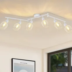 NETTLIFE Plafonnier 6 Ampoules E14 spot de plafond rétro blanc orientable LED