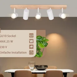 NETTLIFE Plafonnier 5 Bras en Bois Blanc avec Spots GU10 Rotatif 350 - Pour Salon Chambre Cuisine Couloir