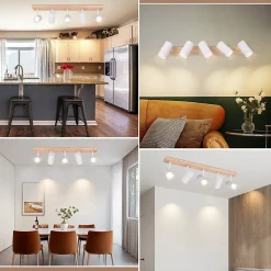 NETTLIFE Plafonnier 5 Bras en Bois Blanc avec Spots GU10 Rotatif 350 - Pour Salon Chambre Cuisine Couloir