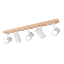 NETTLIFE Plafonnier 5 Bras en Bois Blanc avec Spots GU10 Rotatif 350 - Pour Salon Chambre Cuisine Couloir