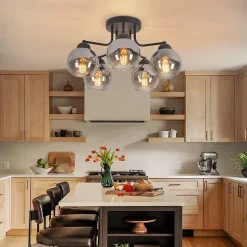 NETTLIFE Plafonnier 5 flammes E27 boule en verre vintage lampe de couloir installation facile, sans ampoule, noir