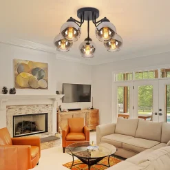 NETTLIFE Plafonnier 5 flammes E27 boule en verre vintage lampe de couloir installation facile, sans ampoule, noir