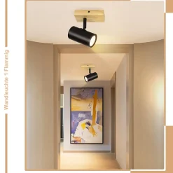 NETTLIFE Plafonnier 1 flamme Bois - Noir Plafonnier couloir Métal Rétro GU10 Plot de plafond pivotant Max.40W