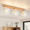 NETTLIFE Plafonnier 3 Spots blanc aspect bois,plafonnier E14,4 ampoules max 25w moderne pour salon chambre