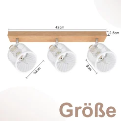 NETTLIFE Plafonnier 3 Spots blanc aspect bois,plafonnier E14,4 ampoules max 25w moderne pour salon chambre