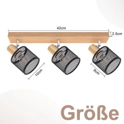 NETTLIFE Plafonnier 3 Spots noir aspect bois - plafonnier E14,4 ampoules max 25w moderne pour salon chambre cuisine.