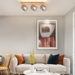 NETTLIFE Plafonnier 3 Spots noir aspect bois - plafonnier E14,4 ampoules max 25w moderne pour salon chambre cuisine.