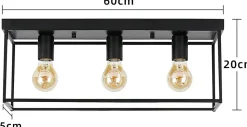 NETTLIFE Plafonnier 3 spots E27 Max. 25W vintage noir métal pour salon cuisine industriel lampe de couloir - sans ampoule