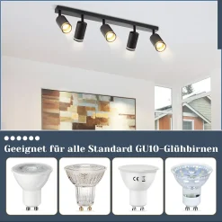 NETTLIFE Plafonnier 5 Spots moderne : plafonnier Noir spot GU10 spots métal intérieur pour salon,sans ampoule