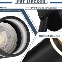 NETTLIFE Plafonnier 5 Spots moderne : plafonnier Noir spot GU10 spots métal intérieur pour salon,sans ampoule