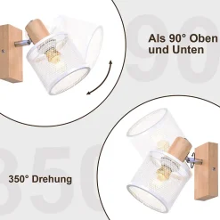 NETTLIFE Plafonnier 1 Spots blanc aspect bois - plafonnier E14,4 ampoules max 40w moderne pour salon chambre