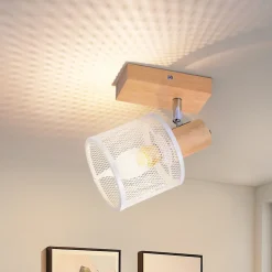 NETTLIFE Plafonnier 1 Spots blanc aspect bois - plafonnier E14,4 ampoules max 40w moderne pour salon chambre