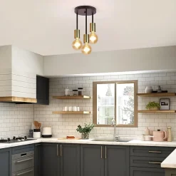 NETTLIFE Plafonnier 3 Spots E27 Suspendu Noir Or avec Lustre Industriel Moderne pour Salle à Manger Couloir Salon Bar, Max. 25w