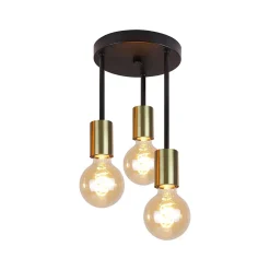 NETTLIFE Plafonnier 3 Spots E27 Suspendu Noir Or avec Lustre Industriel Moderne pour Salle à Manger Couloir Salon Bar, Max. 25w