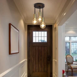 NETTLIFE Plafonnier 3 Spots E27 Suspendu Noir Or avec Lustre Industriel Moderne pour Salle à Manger Couloir Salon Bar, Max. 25w