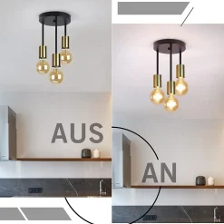 NETTLIFE Plafonnier 3 Spots E27 Suspendu Noir Or avec Lustre Industriel Moderne pour Salle à Manger Couloir Salon Bar, Max. 25w