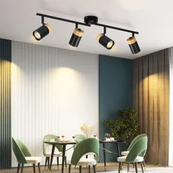 NETTLIFE Plafonnier 4 spots bois GU10 noir orientable pour salon chambre cuisine chambre d'enfant sans ampoule