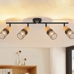 NETTLIFE Plafonnier bois E14 Lampe de plafond orientable Applique murale vintage Lampe de cuisine Orientable sans ampoule