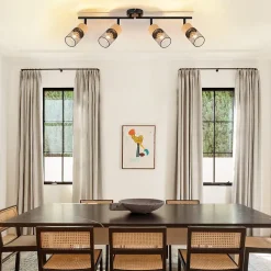 NETTLIFE Plafonnier bois E14 Lampe de plafond orientable Applique murale vintage Lampe de cuisine Orientable sans ampoule