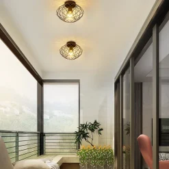 NETTLIFE Plafonnier cage noire spot de plafond vintage E27 douille métal