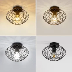 NETTLIFE Plafonnier cage noire spot de plafond vintage E27 douille métal
