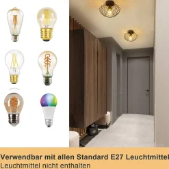 NETTLIFE Plafonnier cage noire spot de plafond vintage E27 douille métal