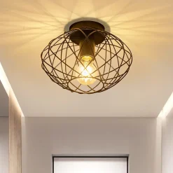 NETTLIFE Plafonnier cage noire spot de plafond vintage E27 douille métal