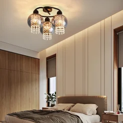 NETTLIFE Plafonnier Chambre E27 Gris Fumé Verre Cristal Moderne Salle à Manger