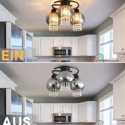 NETTLIFE Plafonnier Chambre E27 Gris Fumé Verre Cristal Moderne Salle à Manger