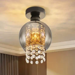 NETTLIFE Plafonnier Chambre E27 Gris Fumé Verre Cristal Moderne Salle à Manger