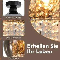 NETTLIFE Plafonnier Chambre E27 Gris Fumé Verre Cristal Moderne Salle à Manger