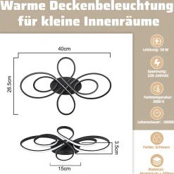 NETTLIFE Plafonnier chambre LED plafonnier salon : 30W lampe de salon noir 40cm 3000K