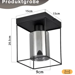 NETTLIFE Plafonnier couloir plafonnier verre 1 ampoule E27 vintage avec métal noir style industriel rétro
