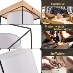 NETTLIFE Plafonnier couloir plafonnier bois 1 ampoule E14 lampe de couloir vintage avec rétro industriel