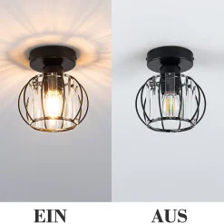 NETTLIFE Plafonnier Cristal Noir Moderne E27 Lampe de Cuisine Vintage avec Cadre en Métal