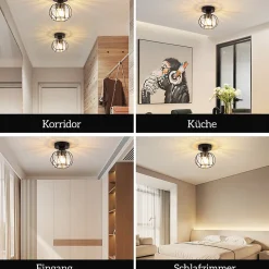 NETTLIFE Plafonnier Cristal Noir Moderne E27 Lampe de Cuisine Vintage avec Cadre en Métal