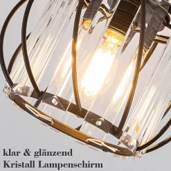 NETTLIFE Plafonnier Cristal Noir Moderne E27 Lampe de Cuisine Vintage avec Cadre en Métal